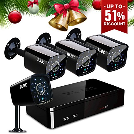 ELEC 4 HDMI CCTV 1500TVL 1.0MP Bullet Cameras and 8 Channel 960H Video Security System with IR Night Vision LEDs(Black)