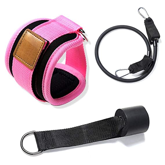 Jenny.Ben Pull Rope Elastic Band with Foot Ring Leggings Buckle Ankle Strap Set Yoga Resistant Band Body Building Sports Accessories 1PC Pink