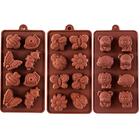 STARUBY Silicone Molds Non-stick Chocolate Candy Mold,Soap Molds,Silicone Baking mold Making Kit, Set of 3 Forest Theme with Different Shapes Animals,Lovely & Fun for Kids
