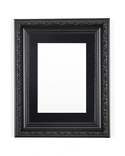 Black with Black Mount Ornate Shabby Chic Picture/Photo/Poster frame- Size - A1 for A2 picture- With a High Clarity Styrene Shatterproof Perspex Sheet- Other colors & sizes available
