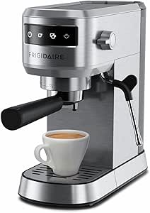 Frigidaire 20 Bar Small Espresso Machine with Milk Frother and Tamper - Makes Cappuccinos, Lattes, and More, Stainless Steel