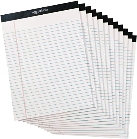 AmazonBasics Legal/Wide Ruled 8-1/2 by 11-3/4 Legal Pad - White (50 Sheet Paper Pads, 12 pack)