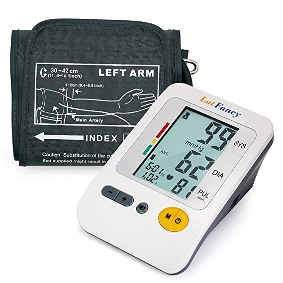 LotFancy FDA Approved Auto Digital Arm Blood Pressure Monitor,30x4 Memories,4 Inch LCD,Irregular Heartbeat Detector,WHO Indicator,Last 3 Results Average