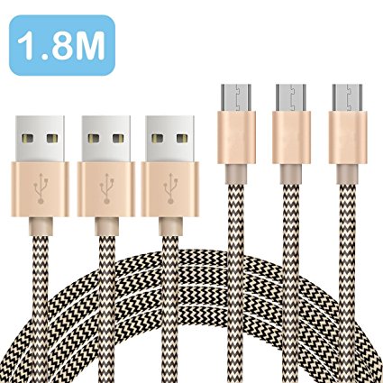 OTISA 3-Pack 1.8M Micro USB Cable Nylon High-Speed Durable Charging & Sync Android USB Cable for Samsung, HTC, Motorola, Google and More