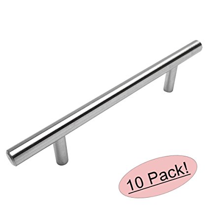 Cosmas 404-030SS True Solid Stainless Steel Construction 3/8 Inch Slim Line Euro Style Cabinet Hardware Bar Handle Pull - 3" Hole Centers - 10 Pack
