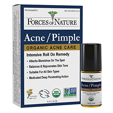 Forces of Nature - Natural, Organic Acne Skin Care Treatment (4ml) Non GMO, No Harmful Chemicals, Cruelty Free - Fight Acne, Clear Skin, Balance Skin Tone