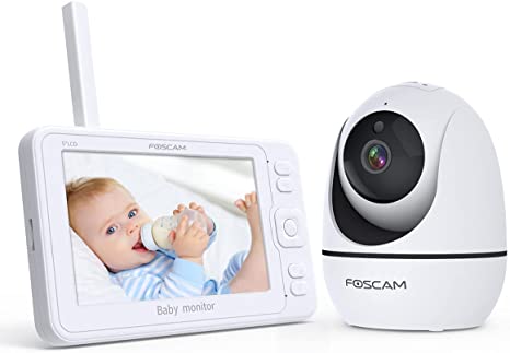 Foscam 1080P Baby Monitor with Camera, 5 inch LCD Screen, Video Baby Monitor with Camera and Night Vision, 2-Way Audio, VOX Mode, 8 Lullabies, Pan Tilt Zoom, Video Recording & Playback