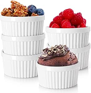 Nuwave Ceramic Ramekins 4oz Set of 6, Classic Elegant Style Ramekins for Baking Souffles, Creme Brulées, Custards, Puddings, Oven, Microwave & Dishwasher-Safe, Ivory White