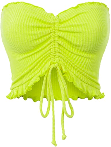 MixMatchy Women's Sexy Frill Knot Front Knit Strapless Tube Crop Top