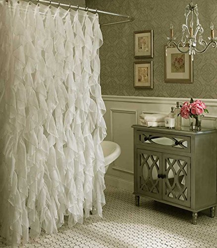 Cascade Shabby Chic Ruffled Sheer Shower Curtain (Ivory)