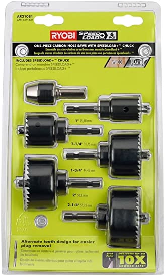 Ryobi AR21081 6 Piece Hex Shank Hole Saw Kit with Speed Load Chuck