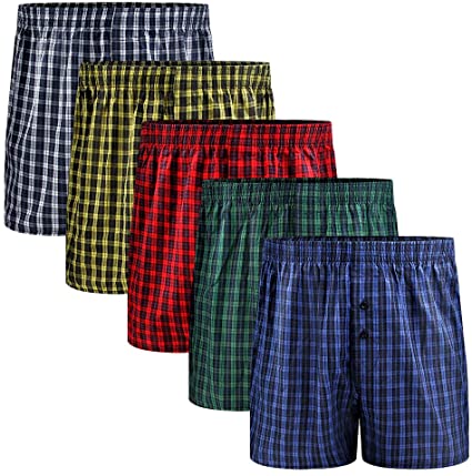 5Mayi Men's Woven Boxer Shorts Plaid Mens Boxers Cotton Mens Underwear Multipack S-XXL