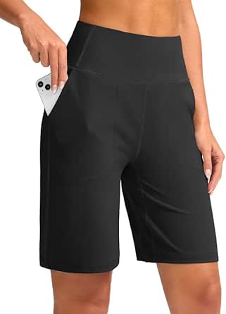 G Gradual Bermuda Shorts for Women 9" High Waisted 2 Big Pockets Long Knee Length Shorts for Workout Athletic Casual Summer