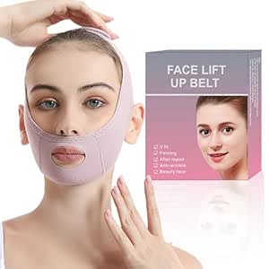 Face Lift Mask, Reusable Face Tape, 2024 New V-Wire Lift Mask, Double Chin Lift Bandage, V-Mask Sagging, Ice Silk Breathable Face Belts for Men and Women, Pink