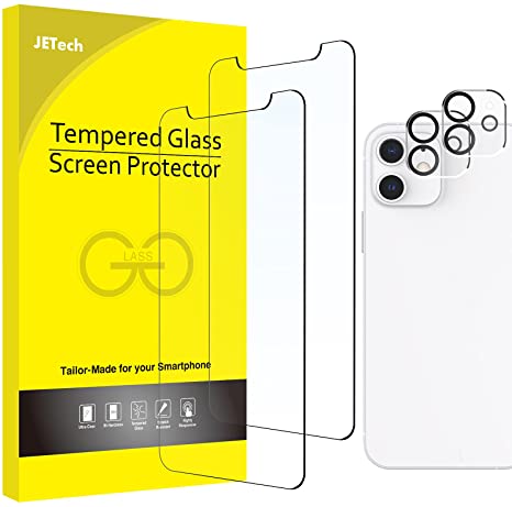 JETech Screen Protector and Camera Lens Protector Compatible with iPhone 12 6.1-Inch (Not for iPhone 12 Pro), Tempered Glass Film, 2-Pack Each