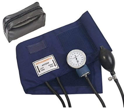 HTE Adult Deluxe Aneroid Sphygmomanometer with black cuff and leather Carrying case