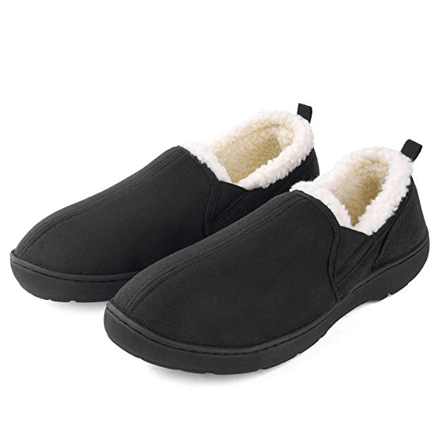 Men’s Comfort Memory Foam Micro Suede Moccasin Slippers Winter Warm Wool-Like Plush Fleece Lined Slip on House Shoes Anti-Skid Indoor/Outdoor Footwear