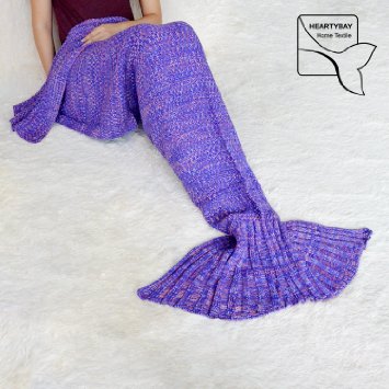 heartybay Crochet Mermaid Tail Blanket Super Soft fabric for Adult girls kids Living Room, Mermaid blanket Summer Soft Sleeping Bags (71"x35.5", purple)