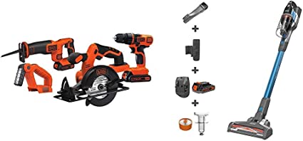 BLACK DECKER 20V MAX Cordless Drill Combo Kit with POWERSERIES Extreme Cordless Stick Vacuum, Blue (BD4KITCDCRL & BSV2020G)