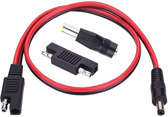 iGreely SAE Plug to DC 5.5mm x 2.1mm Male Cables with SAE Polarity Reverse and DC 8mm Adapter for Automotive RV Solar Panel 14AWG 2ft/60cm