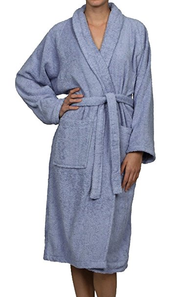 Superior Hotel & Spa Robe, 100% Premium Long-Staple Combed Cotton Unisex Bath Robe for Women and Men - Medium, Blue