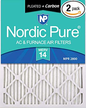 Nordic Pure 14x20x1 MERV 14 Plus Carbon Pleated AC Furnace Air Filters, 2 Pack, 14x20x1M14 C-2, 2 Piece