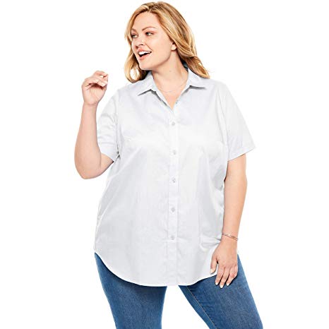 Woman Within Women's Plus Size Perfect Short Sleeve Button Down Shirt