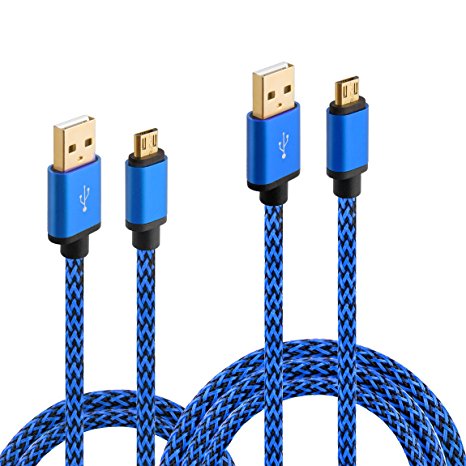 Galaxy S6 S7 Edge Charger, HI-CABLE Fast  [2pack 10ft 3ft] USB2.0 A to Micro B Quick Speed Braided Long Charging Cord For Samsung, Note 4/ 5,S4 S5 Active, Tab A S2 Pro, PS3/ 4, Android Phone (Blue)