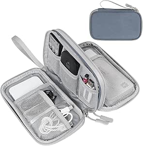 FYY Electronic Organizer, Travel Cable Organizer Bag Pouch Electronic Accessories Carry Case Portable Waterproof Double Layers All-in-One Storage Bag for Cable, Charger, Phone, Earphone Light Grey