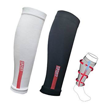 Calf Compression Sleeve(2 Pairs) - Shin Splint muscle leg compression socks for Men & Women - Great for Calf Pain Relief,Running,Cycling,Air Travel,support,Circulation & Recovery