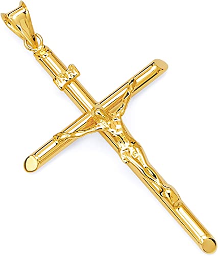 14k Yellow Gold Religious Crucifix Jeous Cross Charm Pendant - 5 Different Size Available