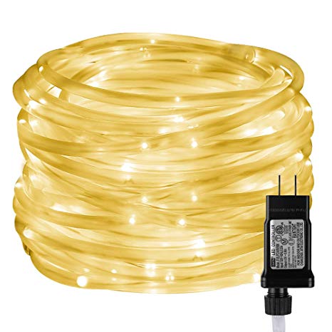 LE LED Rope Lights with Timer, 8 Modes, Low Voltage, Waterproof, Warm White, 33ft 100 LED Indoor Outdoor Plug in Light Rope and String for Deck, Patio, Bedroom, Pool, Boat, Landscape Lighting and More