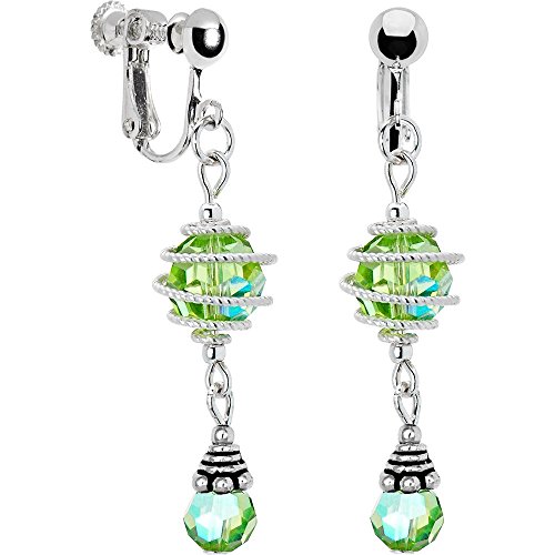 Handcrafted Green Aurora Swirl Clip Earrings Created with Swarovski Crystals