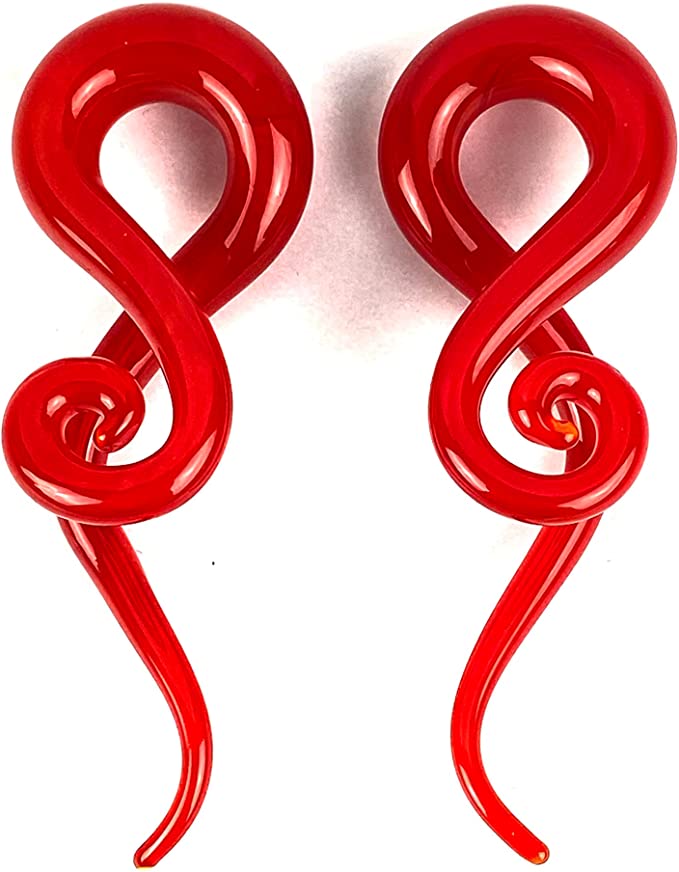 Mystic Metals Body Jewelry Pair of Red Glass Curled Wave Hanger Plugs (PG-605) for stretched ears