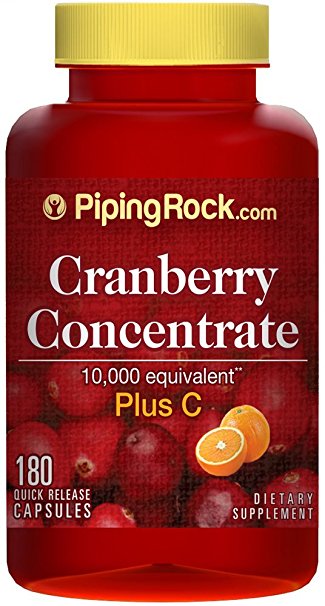 Piping Rock Cranberry Concentrate 5000 mg Plus C 180 Quick Release Capsules Dietary Supplement