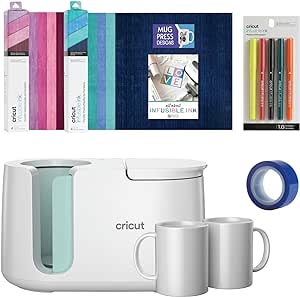 Cricut Mug Press with Mug Blanks, Infusible Ink Sheets, Infusible Ink Markers and Heat Resistant Tape Bundle - Heat Press Machine for Cup Sublimation, Heat Transfer Sheet Materials for DIY Custom Mugs