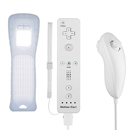 Controller for Wii,Bigaint Built in Motion Plus Remote and Nunchuck Controller for Nintendo Wii/Wii U with Silicon Case（White）