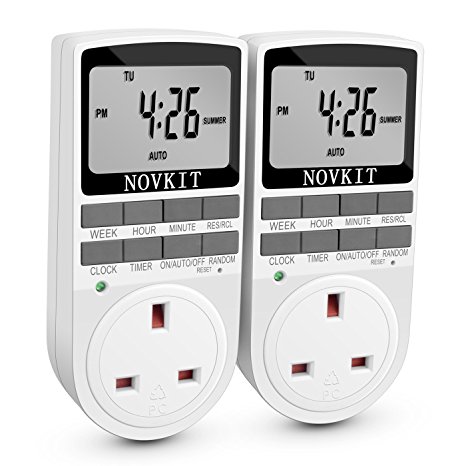 Digital Electrical Timer Plug Socket 24 Hours/7 Day Weekly Programmable Light Switch with Anti-theft Random Mode (2 Pack)