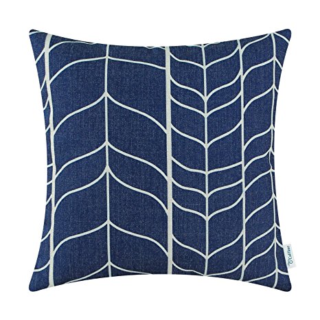 Euphoria CaliTime Cushion Cover Throw Pillow Shell Chevron Stem Panels Geometric 18 X 18 Inches Navy Blue