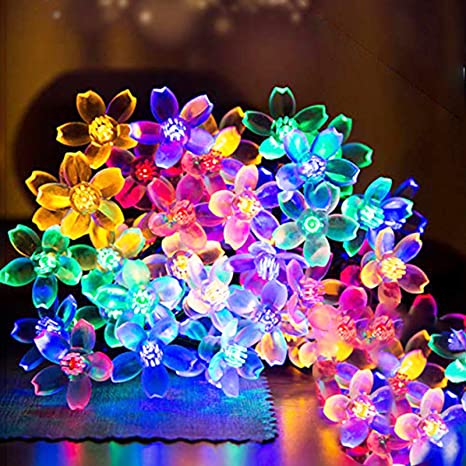 FANSIR Solar Powered String Lights, LED Blossom Solar Powered Fairy Lights 15.74t 8 Modes Waterproof Outdoor Garden Flower String Lights for Patio, Yard, Lawn, Party Decorations (Multi Colour)