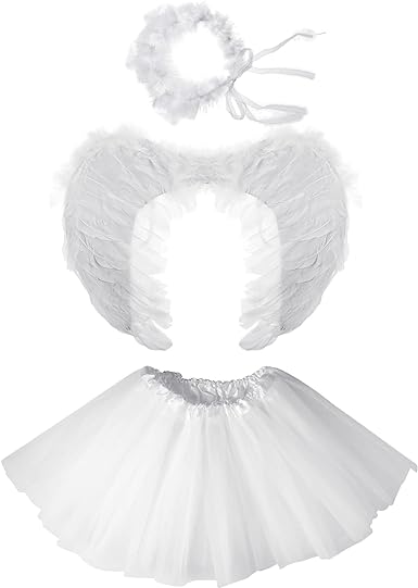 SATINIOR Angel Costume for Girls Angel and Halo Set 3 Layer Tutu Skirt Feather