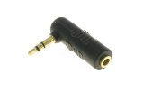 35mm Female to 35mm Male Right Angle Gold Stereo Headphone Audio Cable Adapter - Black