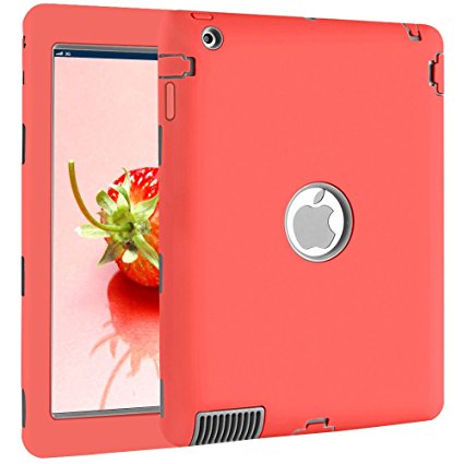 iPad 2 Case,iPad 3 Case,iPad 4 Case,BENTOBEN Heavy Duty Rugged Shock-Absorption / High Impact Resistant Hybrid Three Layer Armor Full Body Protective Case Cover for iPad 2/3/4 Retina (Coral Pink&Gray)