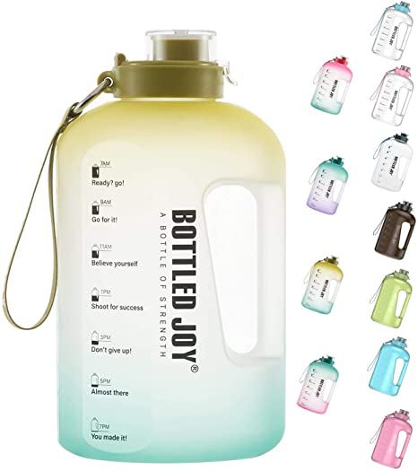 BOTTLED JOY Half Gallon Water Bottle with Straw Lid, BPA Free 75oz Large Water Bottle Hydration with Motivational Time Mark Leak-Proof Drinking 2.2L Water Bottle for Camping Workouts and Outdoor