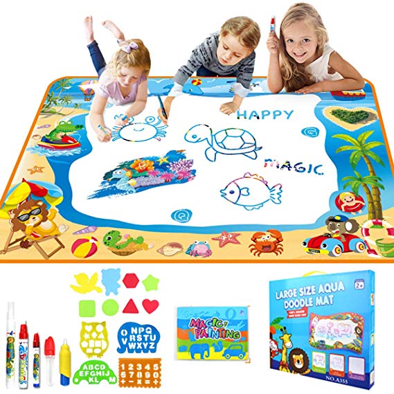 Hadskiss Aqua Magic Doodle Mat Toys for 2 3 4 Year Old Girls Boys Water Drawing Mat Gifts for Kids Toddler Large Size 39.5" X 27.5"