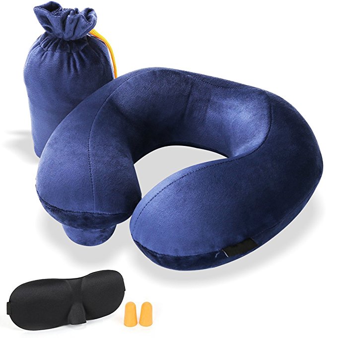Travel Pillow - Neck Pillow -Vilcome Push-Button Soft Inflatable Neck Pillow with Packsack, Sleep Mask and Earplugs for Airplane, Car, and Train