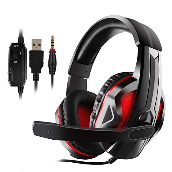 JAMSWALL Stereo Gaming Headset for PS4, PC, Xbox One, Noise Cancelling Over Ear Headphones with Mic, Bass Surround, Soft Memory Earmuffs for Laptop Switch Games