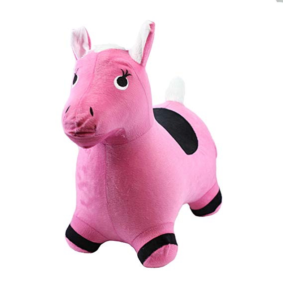 Chromo Bouncy Hopping Toy, Ride On Animal Hopper, Cute Animal Inflatable Jumper, Washable Plush Cover, Pump Included, Activity Gift for 2-5 Year Old Kids Toddlers Boys Girls (Pink Pony)