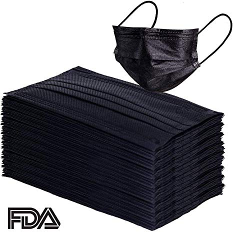 100 Pack Surgical Disposable Face Masks with Elastic Ear Loop, 3 Ply Breathable and Comfortable for Dust Bacteria Air Pollution Flu Protection (Black)