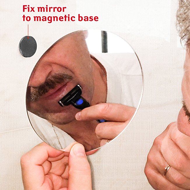 Tatkraft Change Magnetic Unbreakable Shaving and Make Up Mirror Wall Mount & Handheld Option Ø 15cm with Self Adhesive Magnetic Base